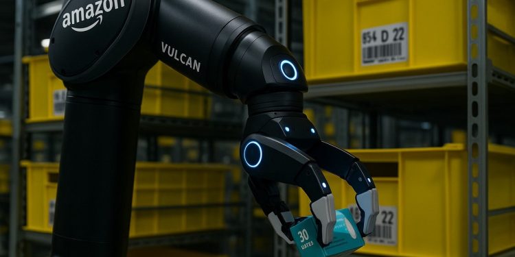 有「觸感」的AI手臂?Amazon倉儲機器人Vulcan首度亮相
