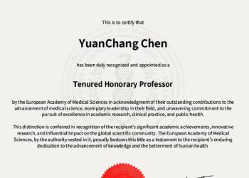 台灣之光！陳沅昌博士榮獲歐洲醫學科學院終身榮譽教授